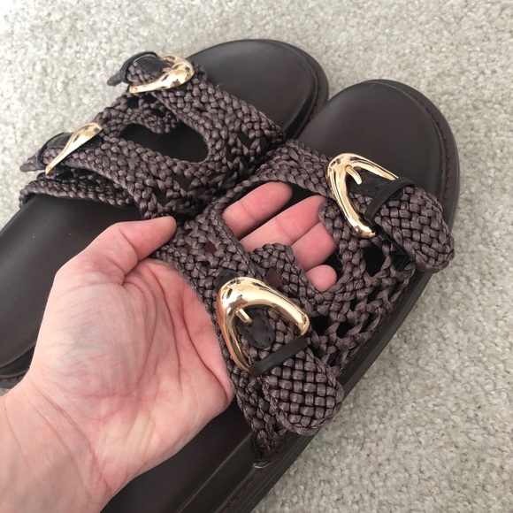 Joie Brown Waffle Woven Sandal With Gold Buckle Size 8.5 - Picture 7 of 7